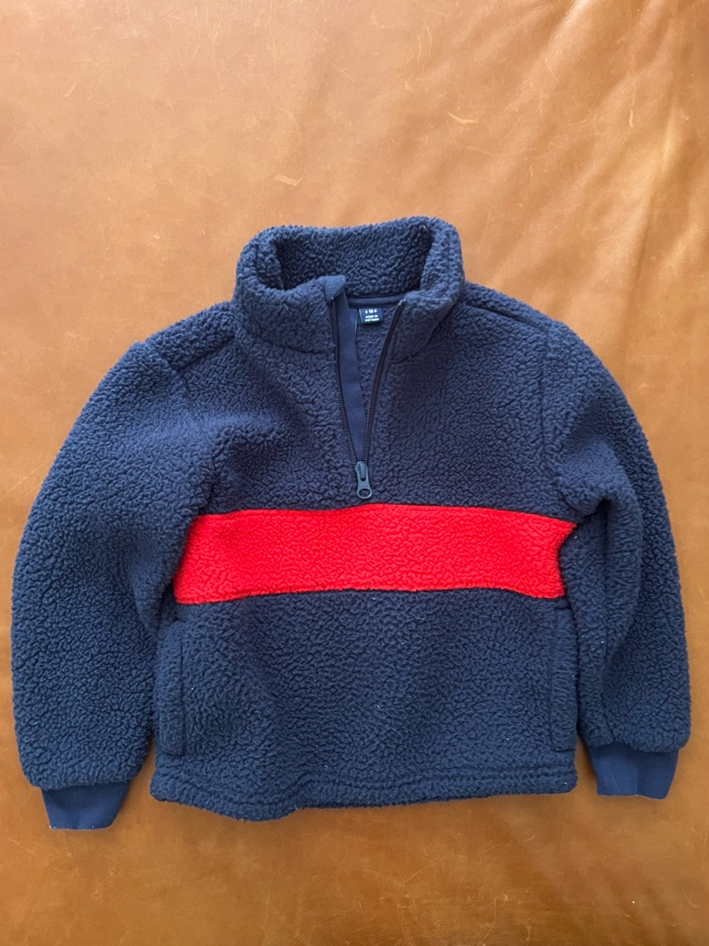 JANIE & JACK Navy and Red Fleece Pullover, 3-4T